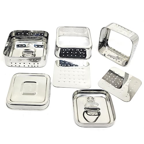Image of Nyra Stainless Steel Square Shaped Paneer Maker /Mould /Strainer /Perfect for Making paneer with Ease /Also be Used for Making tofu /Paneer Maker with a Set of 3 Pcs with Top Press Lid