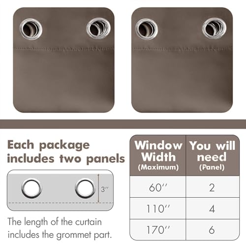 MIULEE Blackout Curtains 96 Inches Long for Bedroom Living Room Thermal Insulated Room Darkening Grommet Top Solid Light Blocking Drapery Set of 2 Window Panels Chocolate Brown
