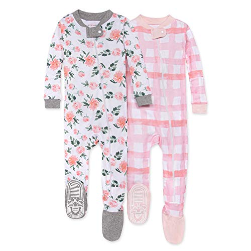 Image of Burt's Bees Baby Girls Pajamas, Zip Front Non-slip Footed Pjs, 100% Organic Cotton and Toddler Sleepers