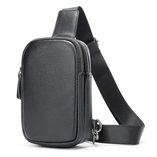 hakeng Small Sling Bag Leather Crossbody Bags Mini Fanny Pack for Women Men Travel Cross Body Shoulder Purse Black