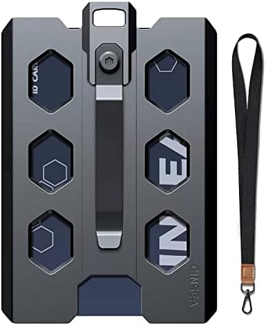 ID Badge Holder Wallet, Aluminum Card Holder with Metal Clip and Lanyard 4 Credit Cards Slot, for Work Business Office Engineer Police Outdoor Gift(Black)