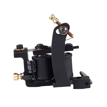 Coil Tattoo Machine for Professional Handmade Tattoo Gun with 12 Wrap Copper Coil Leather Wrapped Cast Iron Frame for Lining Shading Artists,Shader