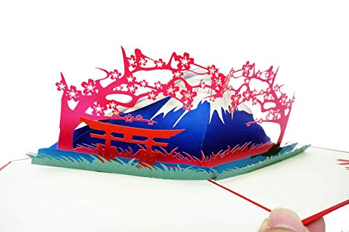 WOWPAPERART Fuji Mountain Japanese Theme - 3D Pop Up Greeting Card for All Occasions - Arigato, Thank you, Get Well, Good Luck, Travel, Congratulations - Fold Flat, Envelope