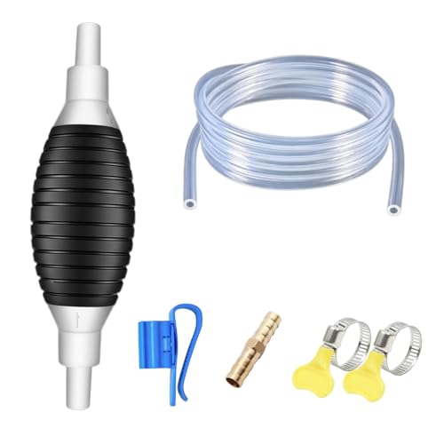 Hand Fuel Transfer Pump, High Flow Gas Siphon Hose for Gasoline Oil Diesel Petrol & Water, Manual Pump with Premium PVC Hoses, Hose Clip & Brass Connectors
