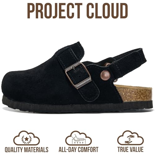 Image of Project Cloud Kids Clogs 100% Genuine Leather with Natural Cork Footbed & Memory Foam Insole Arch Support - Non-Slip Clogs for Kids - Slippers Sandals for Boys & Girls Footwear