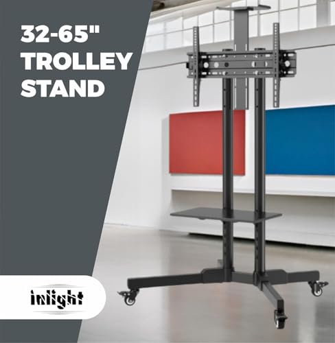 Image of Inlight Rolling /Mobile TV Cart with Wheels for 32-65 Inch LCD LED 4K Flat Screen TVs, TV Floor Stand with Shelf Holds Up to 50 Kgs /110 lbs | Adjustable Height Trolley Max VESA 600 x 400 mm