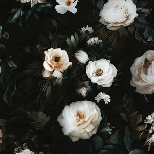 Black Floral Peel and Stick Wallpaper,Dark Vintage and Moody 17.5"x