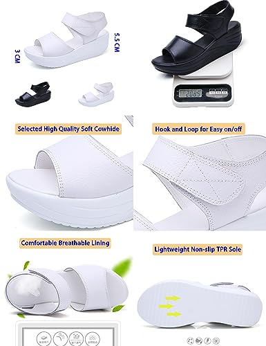 Women's Open Toe Platform Muffin Sandals,Causal Lightweight Comfy Adjustable Ankle Backstrap Orthotic Cushion Wedge Shoes2
