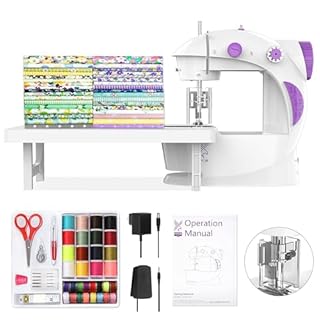 KPCB Tech Sewing Machine for Beginners [Full Set] with Finger Guard and Fabric Bundles - Mini Sewing Machine with Sewing Kits, Foot Pedal, US Adapter and Extension Table