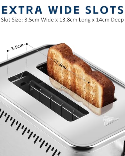 CUSIMAX 2 Slice Toaster, Wide Slot Toaster for All Bread Types, 7 Browning Levels, High-Lift Feature, Defrost/Reheat/Cancel Function, Removable Crumb Tray, Cool Touch Stainless Steel, 950W - Image 5