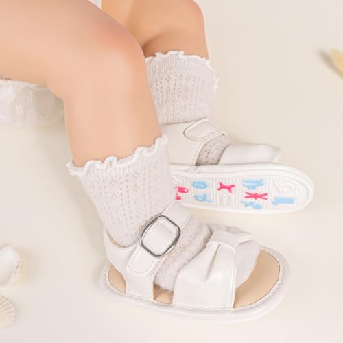 Image of HsdsBebe Baby Girls Sandals Bohemia Flower Bow Soft Sole Toddler First Walkers Beach Summer Shoes