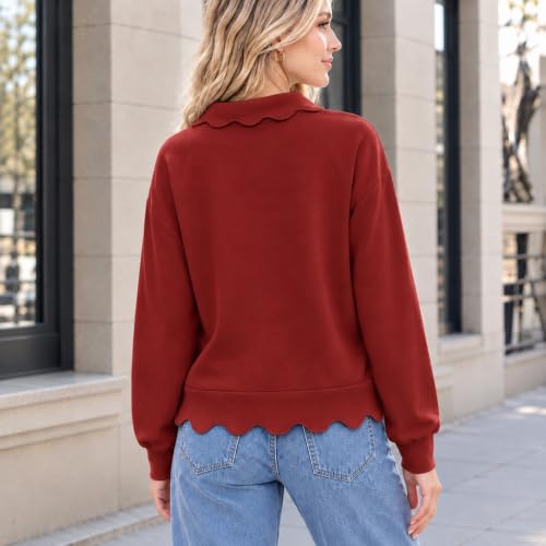 Women's Sweatshirts Scalloped Hem Casual Cropped Pullover Fall Outfits - image 6