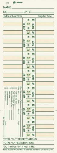 Cartes de temps Adams format heures supplémentaires Manille 9675-200 - 2