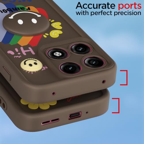 Image of Pikkme Back Cover for Motorola Moto Edge 70 Pro 5G | Soft Silicone| Cute Rainbow Smile & 3D Cartoon Flower Design | Shockproof Raised Camera Protection Bumper Case (Brown)