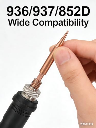 Image of 6Pcs Pure Copper Solder Tips Set for 936 Soldering Iron Handles, Pointed, Knife, Horseshoe, Flat Tips, with Quick Heat Up, Non Magnetic, Suitable for Speaker Welding soldering iron tips soldering tips