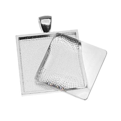 Beadaholique Square Bezel Beads with Glass Cabochon Pendant Kit, 25mm, Silver Plated
