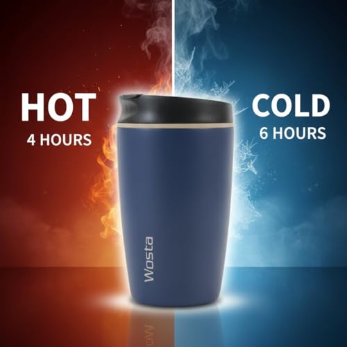 Image of Wosta SmoothSip Slider Insulated Stainless Steel Coffee Tumbler, Reusable Iced Coffee Cup, Hot Coffee Travel Mug, BPA Free 12 oz / 380 ml. (Blue)
