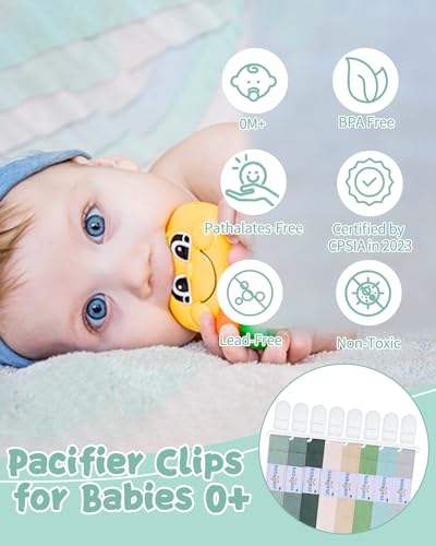 Image of babygoal Baby Pacifier Clips 8 Pack, Pacifier Holder Clip Fits for Most Pacifier and Binkies-Neutral Color