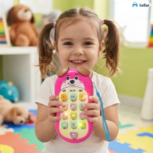Image of FunBlast Cartoon Musical Mobile Phone for Kids, Mobile with Light & Sound Toys for Babies | Educational Toys for Kids 3+ Years /Boys /Girls-1 Unit (PuppyPink)
