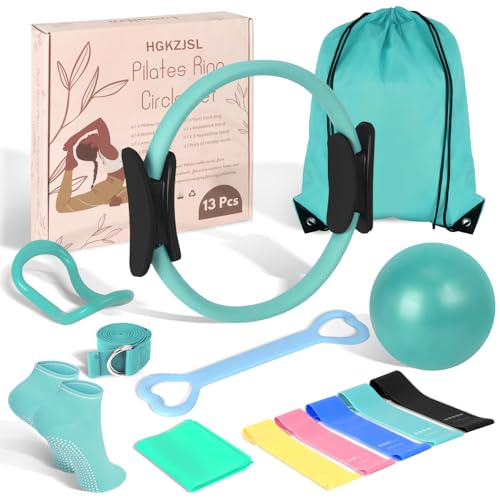 Home Pilates kit for Women with 5 Resistance Bands, Pilates Magic Circle Ring and Ball Set Accessories, Home Workout Equipment Essentials Starter Kit for Beginners, Full Body Toning Flexibility