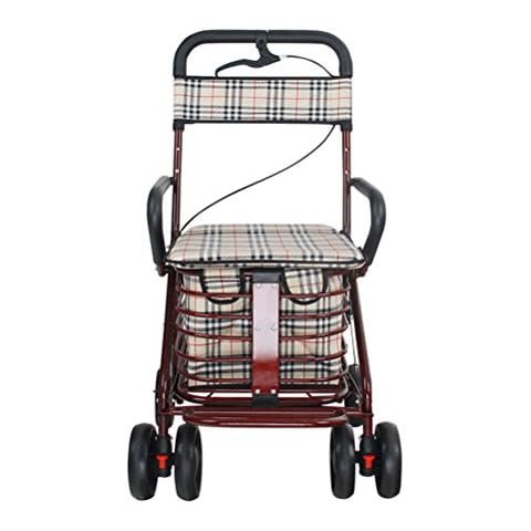 GFYWZ Shopping Trolley Cart The Older Scooter Seat Can Take The Four-Wheel Groceries Step-By-Step Push Carts Old Man Trolley Folding Cover