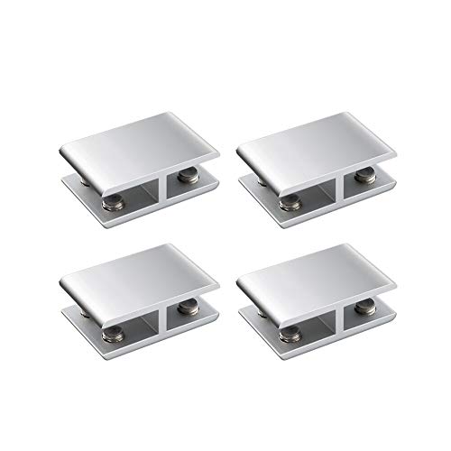 INCREWAY Abrazaderas de vidrio, 4 piezas 180 Grados Soportes de soporte de vidrio de aluminio de espacio ajustable Soporte de soporte de estante de vidrio de doble cara para vidrio de 10-12 mm