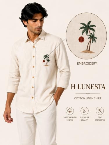 H LUNESTA Beige Linen Blend Casual Shirt - Image 2