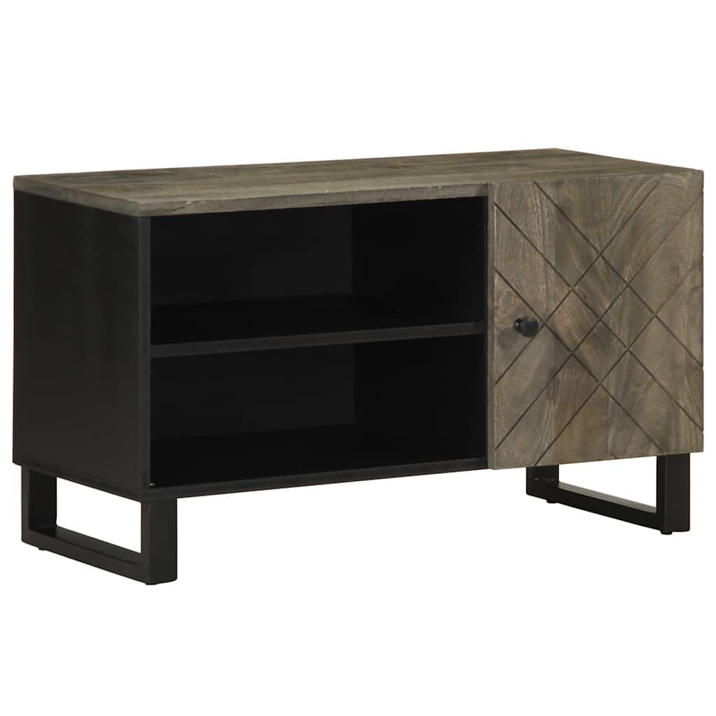 TV-Schrank 80x33x46 cm Massivholz Mango mit Metallfüßen, Lowboard Sideboard HiFi Rack für Wohnzimmer Heimkino, Stauraum für DVD Blu Ray CD Vinyl und Gaming Zubehör