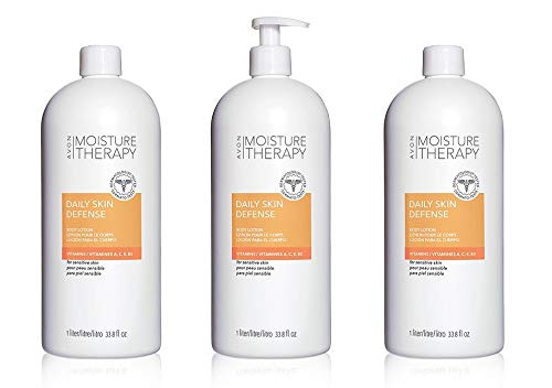 Avon Products Set of Three Avon Moisture Therapy Family Size Daily Skin Defense Body Lotion with One Pump.