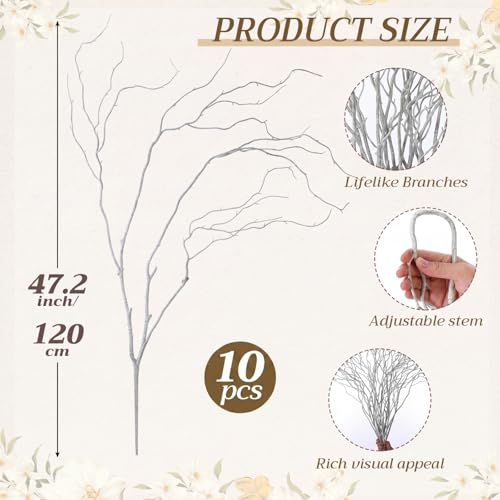Image of Norme 10 Pcs 47.2 Inch Lifelike Curly Willow Branches for Vases Artificial Decorative Dried Twigs Tall Plastic Vine Bendable Stick for DIY Plant Farmhouse Wedding Indoor Home Hotel Decor(White Green)