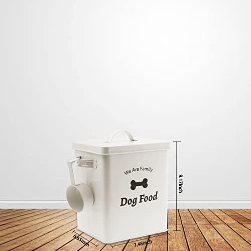 Dog Food and Treat Box for Dog with Lid and Spoon Included - White Powder - Carbon Steel Coated - Safety Rubber Lids - Storage Boxes (FS003)