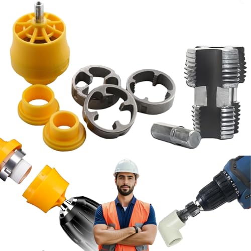 Electric Drill PVC Thread Maker Tool, PVC Pipe Threader Set with 3 Dies 1/2
