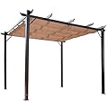 Outsunny 10' x 10' Aluminum Patio Pergola with Retractable Pergola Canopy, Backyard Shade Shelter for Porch, Outdoor Party, Garden, Grill Gazebo, Brown