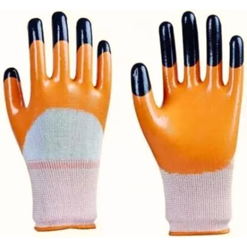 Image of 5Pair Nylon Knitted Latex Rubber Coated Safety Hand Protection Working Gloves For Anti Cut Heat & Fire Resistant Industrial Gloves For Men Women (PACK OF 10Gloves) (Orangenylon5pari)