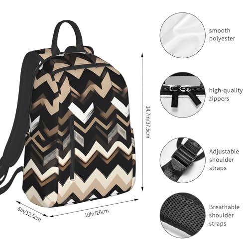 Sac à dos léger zigzag noir blanc et brun clair taille unique polyvalent