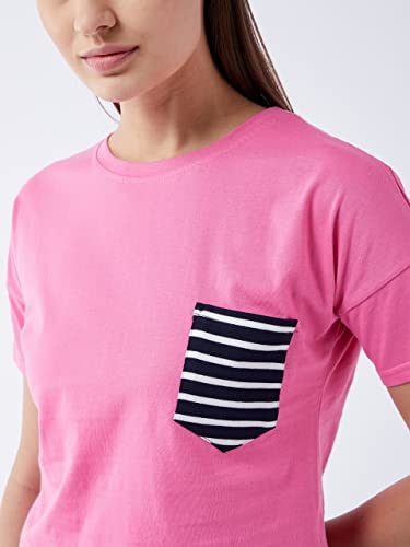 Image of Miss Chase Women's Pink Round Neck Short Sleeve Solid Crop Length T-Shirt