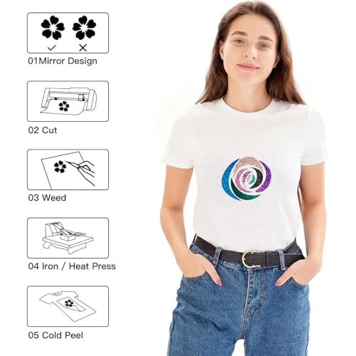 Image of HTVRONT Red Glitter HTV Vinyl Roll - 10 inch x 8ft Red Glitter Iron on Vinyl for All Cutting Machine, Glitter Heat Transfer Vinyl for T Shirts - Easy to Cut & Weed & Transfer