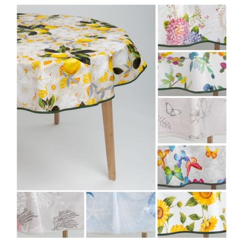 laro 140cm runde Wachstuch Tischdecke abwaschbar Wachstuchtischdecke mit Saum-Eingefasst-Paspelband, Muster:Zitruszauber Gelb Grün, Größe: Rund 140cm