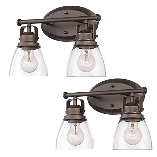 Fanyate Antique Industrial Wall Sconce, 2-Light Bathroom Light Fixture Oil Rubbed Bronze Vanity Light with Clear Glass Shade Suitable for Bathroom Living Room Hallway ORB, 2 Pack