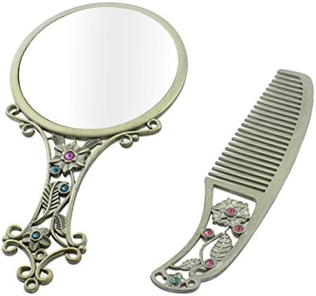 Ruilogod Flower Pattern Retro Style Cosmetic Makeup Mirror Comb Gift Set Bronze Tone (id: 186 183 6a3 ce7 5a9 image 4
