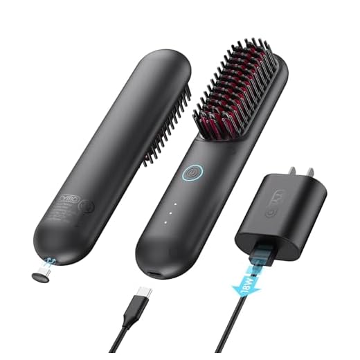 TYMO Cordless Hair Straightener Brush | Mini Portable Heated Brush for Travel | Ionic Hot Straightening Comb for Women | USB Rechargeable | Double Safety Features for All Ages