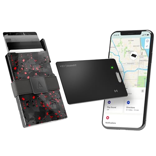 Statik and KeySmart SmartCard Wallet Finder Bundle - Pop Up for Men & GPS Wallet Tracker Card - Simple Toggle for Men with RFID Blocking & Find My - Red Forged Carbon Fiber