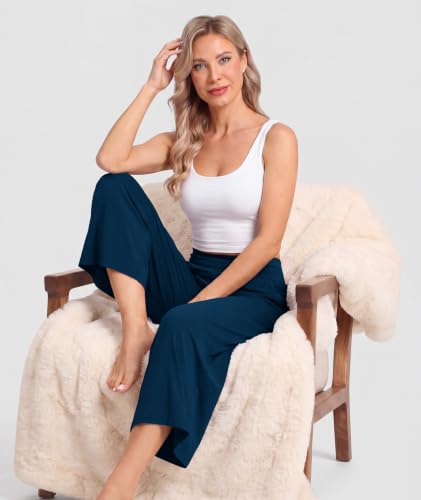 Image of GYS Bamboo Viscose Wide Leg Gaucho Cropped Pants, High Waist Capris Cloud-Soft Pajama Pants with Pockets, Flowy Yoga Pants