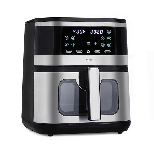 COOK WITH COLOR Digital Air Fryer 85QT Capacity 1500W 10 Presets Non Stick Pot Tray Adjustable Timer Temp Control Sleek Black Design with Easy View Window