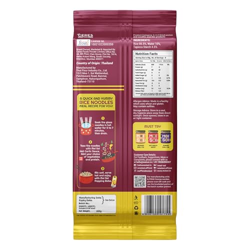 Image of Moi Soi Thai Rice Stick Noodles - Made with Thai Rice |Naturally Gluten Free | Cholesterol Free | 400gms