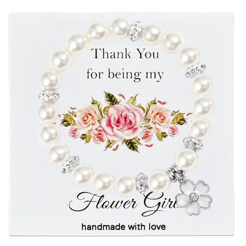 Bracelet Proposal Flower Girl Wedding,Teacher Thanksgiving Gifts,Flower Pendants and Pearl Bracelets for Wife Mother Daughter Packaged in Wedding Gift Boxes