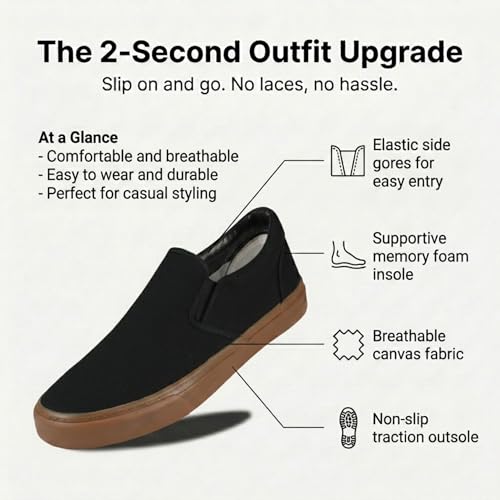 hello basics Men's Canvas Slip On Shoes for Men (GumBlack, 13) by hello basics - Used condition - Image 2