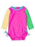 RuffleButts Baby Girls UPF 50+ Sun Protection Novelty Print Long Sleeve One Piece Rash Guard Swimsuit with...