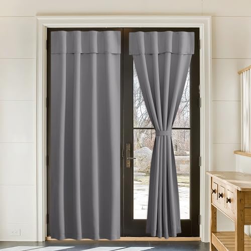 NICETOWN Door Blackout Curtains for Kitchen, Portable Self Adhesive Window Cover for Nursery Privacy French Front Door Curtain for Doorway/Patio/Livin