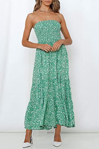Image of ZESICA Women's Summer Boho Strapless Maxi Dress 2026 Casual Off Shoulder Smocked Flowy A Line Beach Holiday Long Dresses